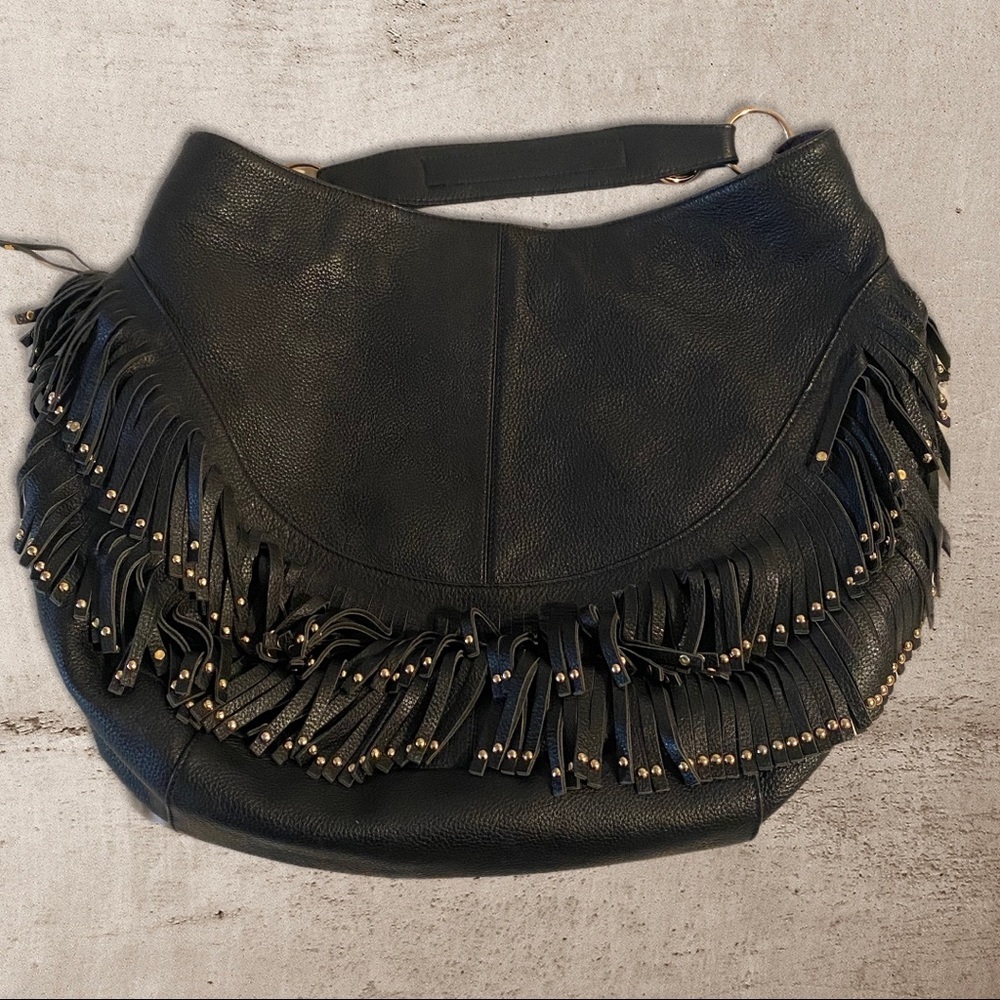 MIU MIU leather boho with fringe and gold studds